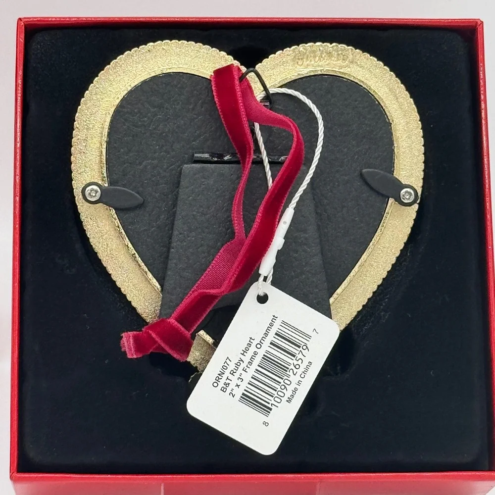 Juliska Berry & Thread Ruby Enamel Heart Picture Frame Ornament 2x3 NIB Holiday